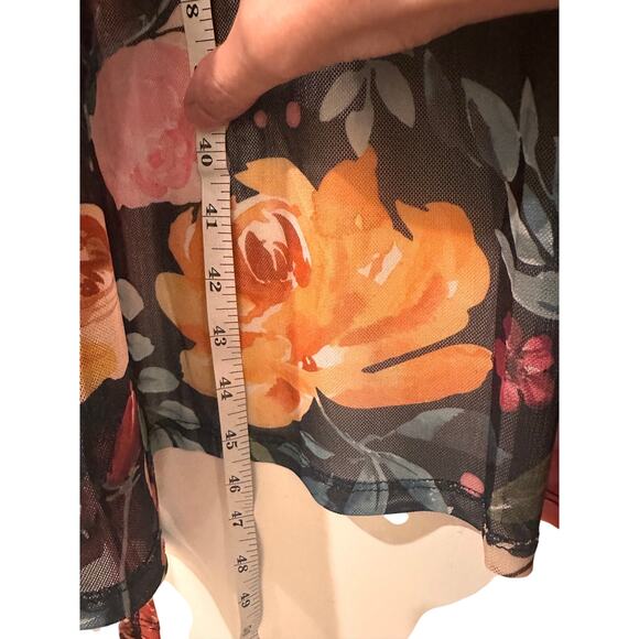 Sheer Floral Long Sleeve Open Front Longline Beach Summer Chic Coverup, size XL - Picture 4 of 6